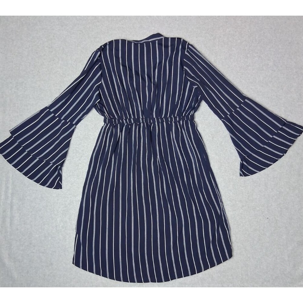 Hint Of Blush 3/4 Bell Sleeve Midi Dress Small Navy Blue Pinstripe Nautical - Picture 12 of 12